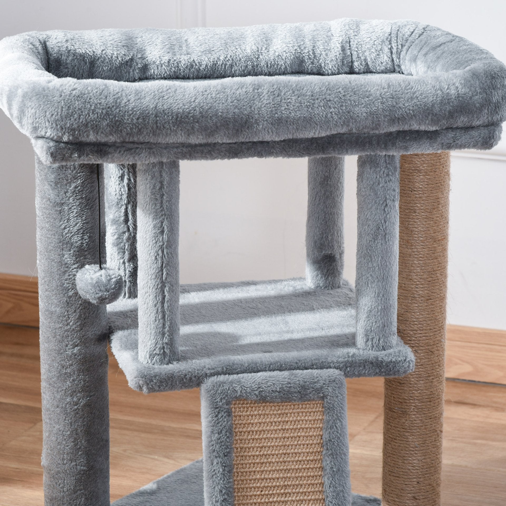 PawHut Cat Tree for Indoor Cats Kitten Tower Climbing Activity Centre Furniture w/ Jute Scratching Pad, Toy Ball, Cat House - Grey - Baig Merchant