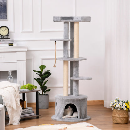 PawHut Cat Tree for Indoor Cats Kitten Tower Multi - level Activity Centre Pet Furniture with Scratching Post Condo Hanging Ropes Plush Perches Grey - Baig Merchant