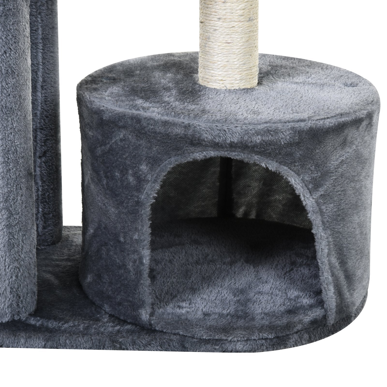 PawHut Cat Tree for Indoor Cats Kitten Tower w/ Perch House Scratching Post Platform Play Ball Plush Covering Play Rest Relax Grey White - Baig Merchant