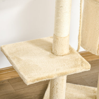 PawHut Cat Tree for Indoor Cats Pet Activity Centre Kitty Condo Climbing Scratching Post with Toys 4 - tier 114cm Tall Beige - Baig Merchant