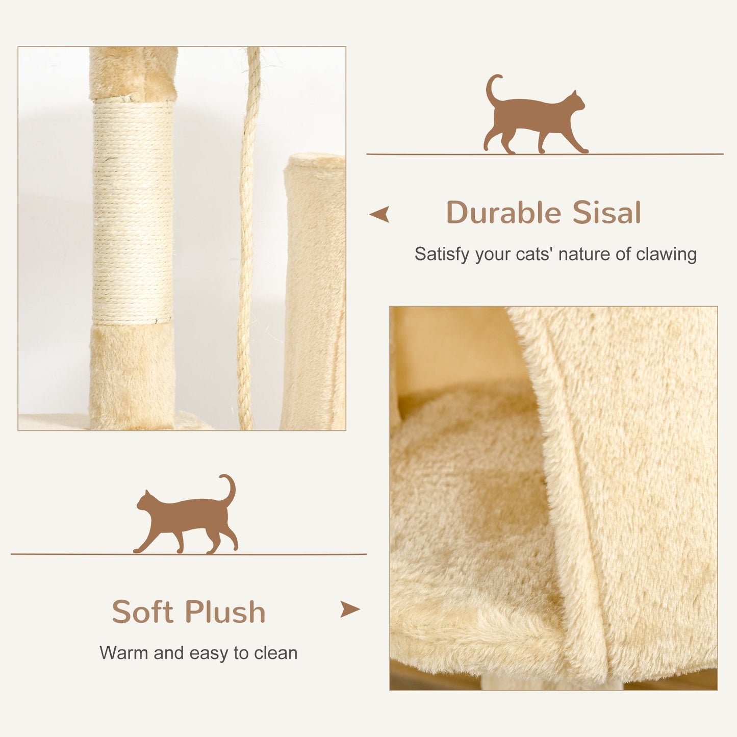 PawHut Cat Tree for Indoor Cats Pet Activity Centre Kitty Condo Climbing Scratching Post with Toys 4 - tier 114cm Tall Beige - Baig Merchant