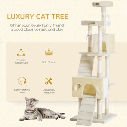 PawHut Cat Tree for Indoor Cats Play Tower Activity Center Kitten Scratch Post Climbing Tower 181 cm - Baig Merchant