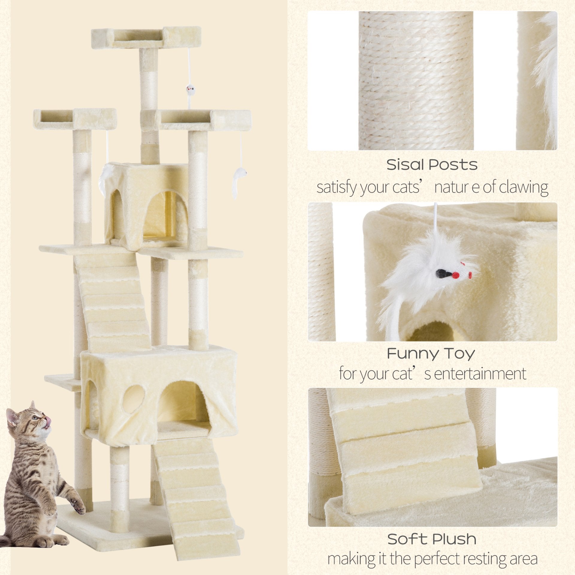 PawHut Cat Tree for Indoor Cats Play Tower Activity Center Kitten Scratch Post Climbing Tower 181 cm - Baig Merchant