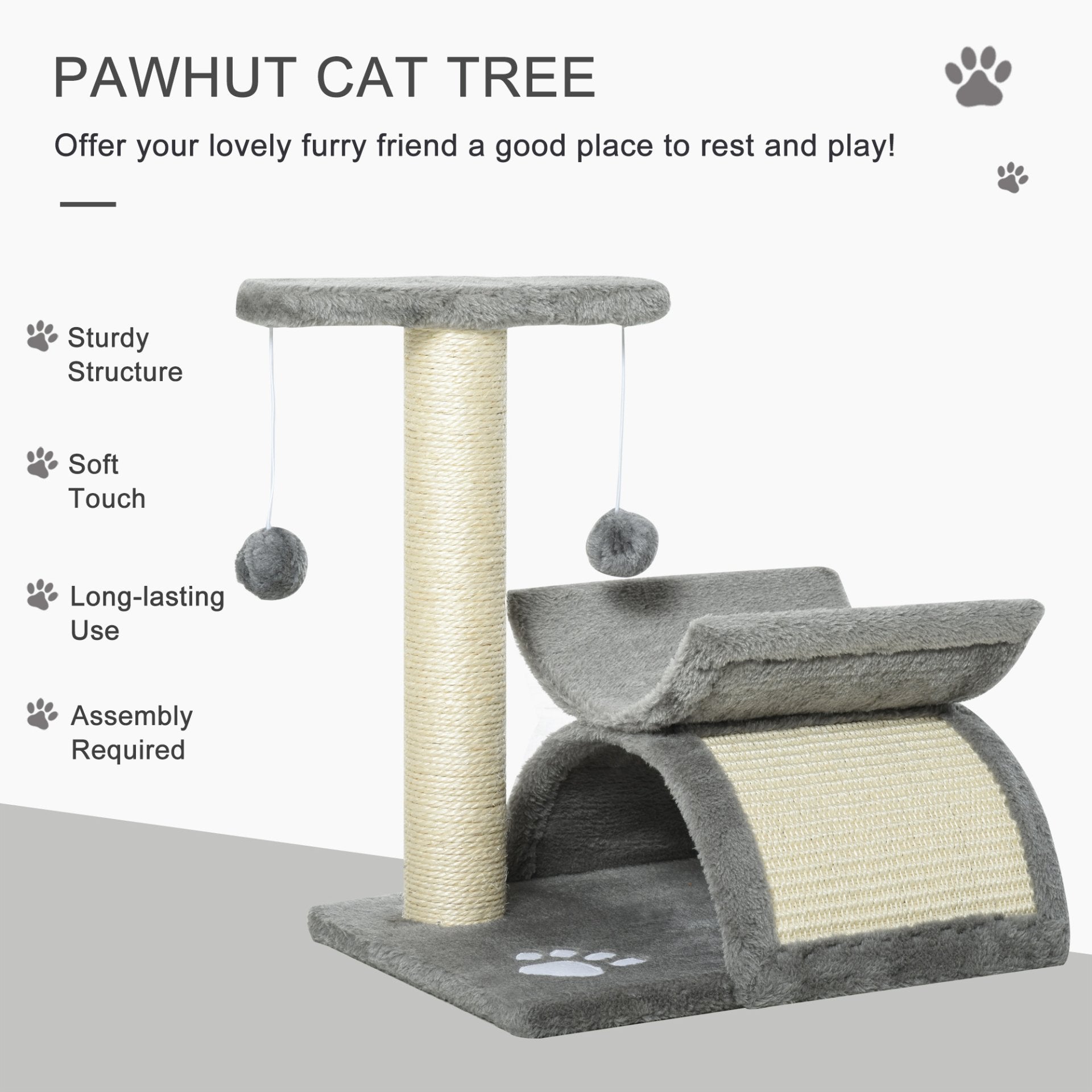 Pawhut Cat Tree for Indoor Cats - Scratching Post, Kitten Scratcher, Kitty Activity Play Center, Sisal, Light Grey - Baig Merchant