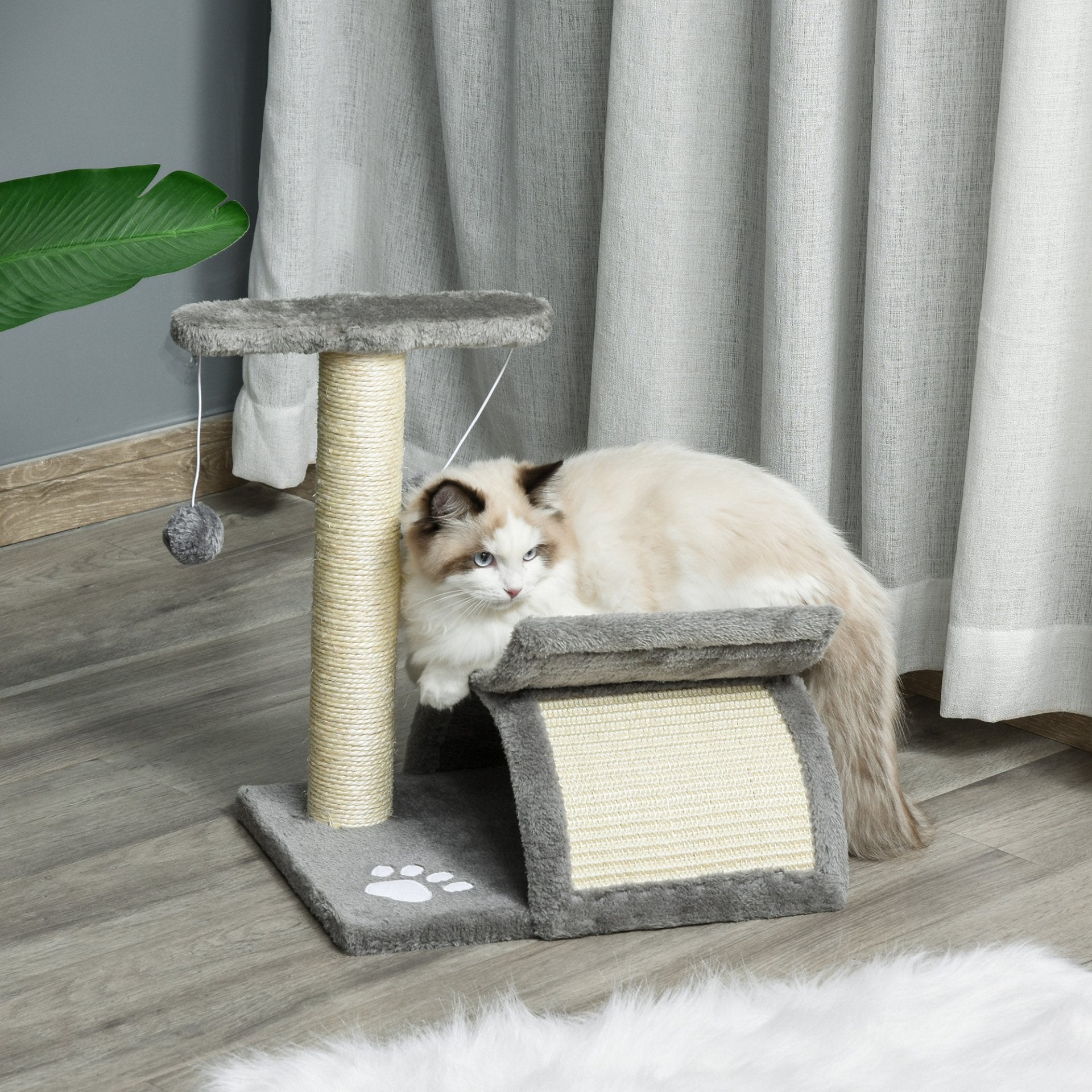 Pawhut Cat Tree for Indoor Cats - Scratching Post, Kitten Scratcher, Kitty Activity Play Center, Sisal, Light Grey - Baig Merchant