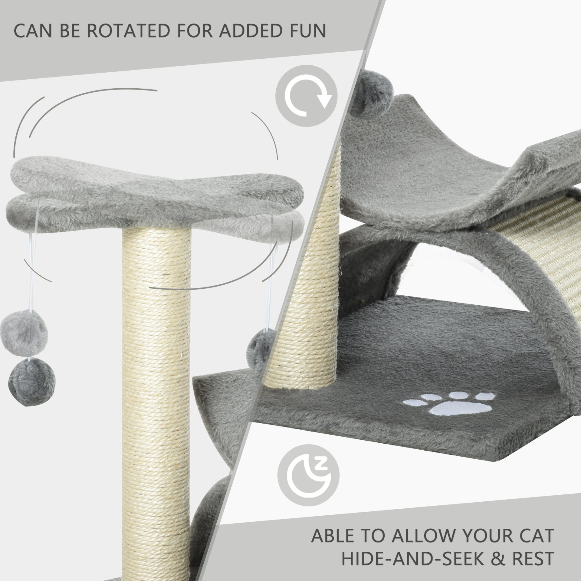 Pawhut Cat Tree for Indoor Cats - Scratching Post, Kitten Scratcher, Kitty Activity Play Center, Sisal, Light Grey - Baig Merchant