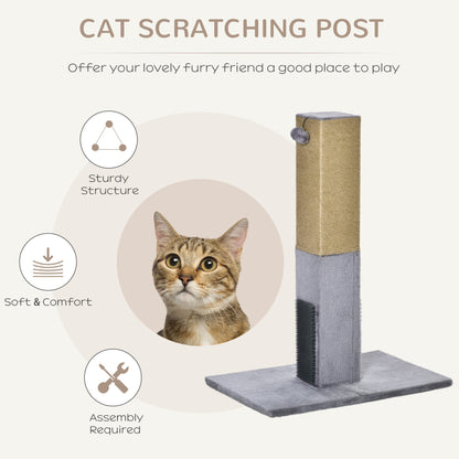 PawHut Cat Tree Scratching Post for Indoor Cats 79cm Jute Scratcher Climber w/ Carpet Base Dangling Toy – Grey - Baig Merchant