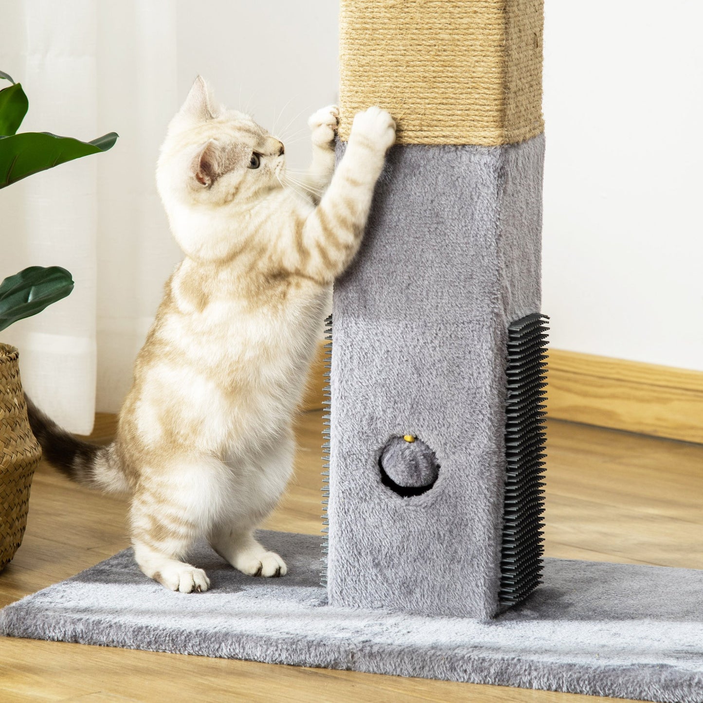 PawHut Cat Tree Scratching Post for Indoor Cats 79cm Jute Scratcher Climber w/ Carpet Base Dangling Toy – Grey - Baig Merchant