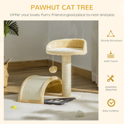 PawHut Cat Tree Scratching Scratcher Post Kitten Activity Centre Climber Hanging Ball Beige - Baig Merchant