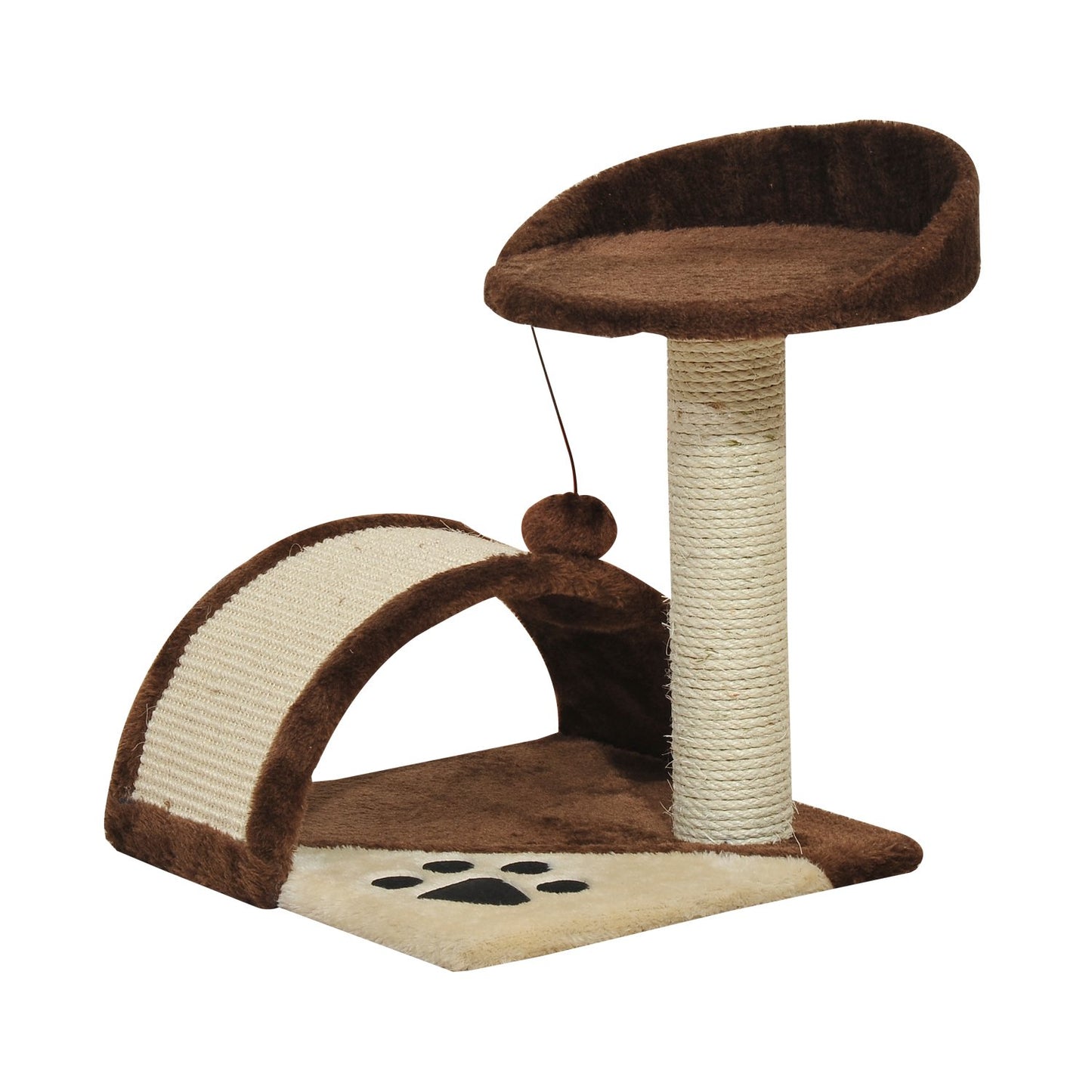 PawHut Cat Tree Scratching Scratcher Post Kitten Activity Centre Climber Hanging Ball Brown - Baig Merchant