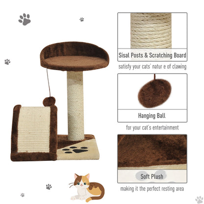 PawHut Cat Tree Scratching Scratcher Post Kitten Activity Centre Climber Hanging Ball Brown - Baig Merchant