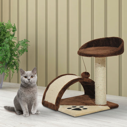 PawHut Cat Tree Scratching Scratcher Post Kitten Activity Centre Climber Hanging Ball Brown - Baig Merchant