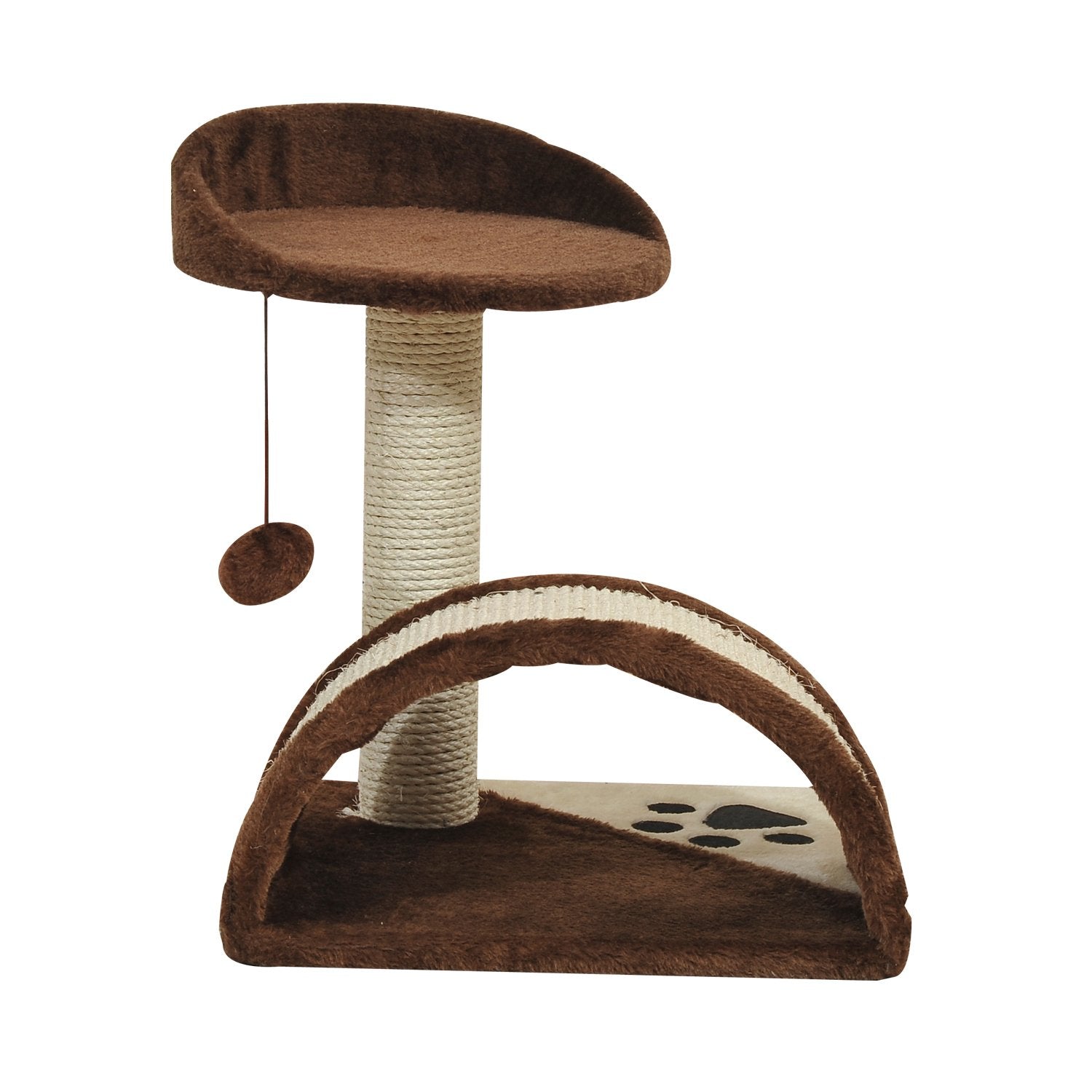 PawHut Cat Tree Scratching Scratcher Post Kitten Activity Centre Climber Hanging Ball Brown - Baig Merchant