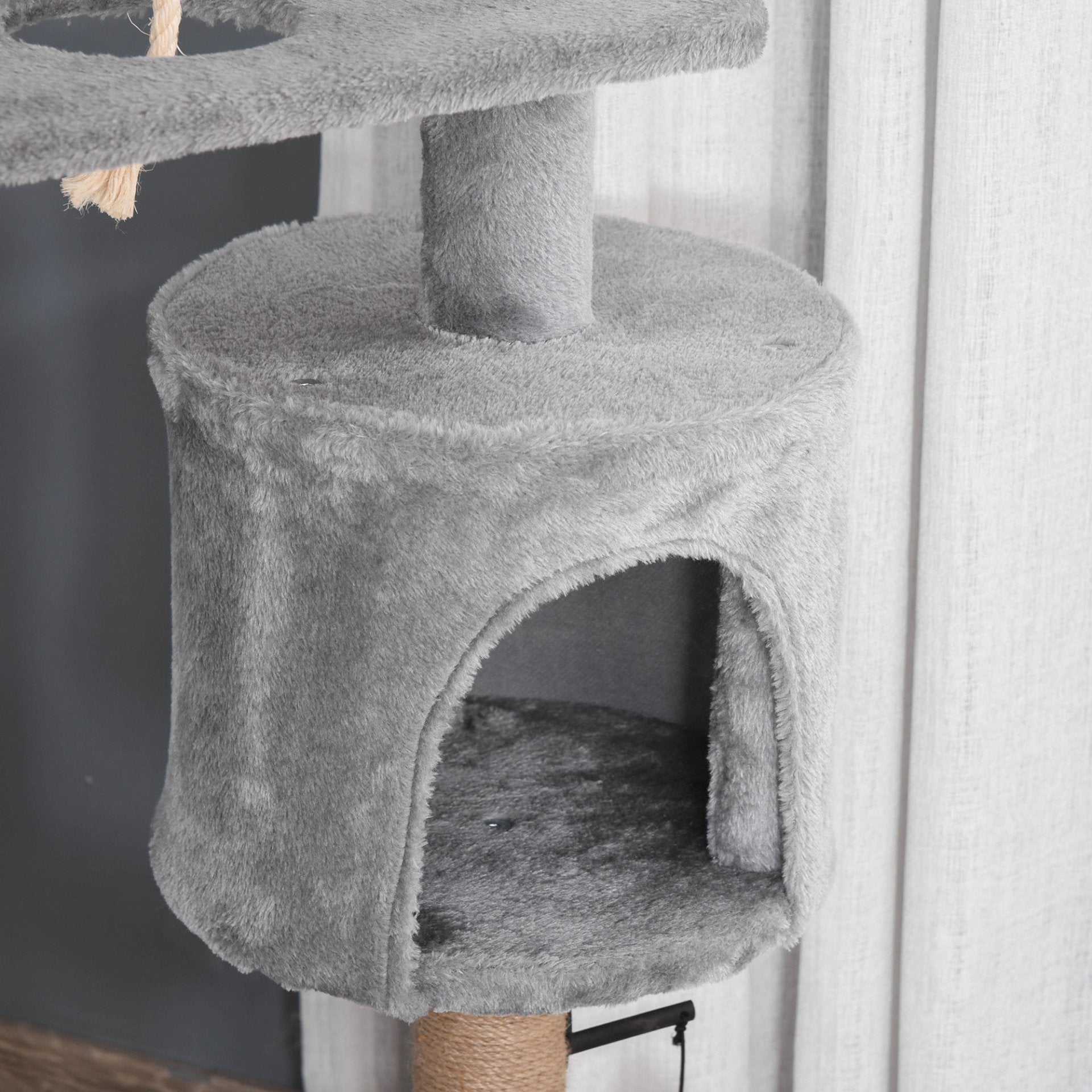 PawHut Cat Tree Tower for Indoor Cats 120cm Climbing Kitten Activity Center with Jute Scratching Post Perch Hanging Ball Hammock Teasing Rope Condo Toy Light Grey - Baig Merchant