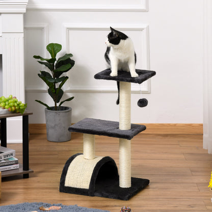 PawHut Cat Tree Tower for Indoor Cats - 72cm Climbing Activity Centre with Sisal Scratching Post Pad, Arc Perch, and Hanging Ball Toy - Grey - Baig Merchant