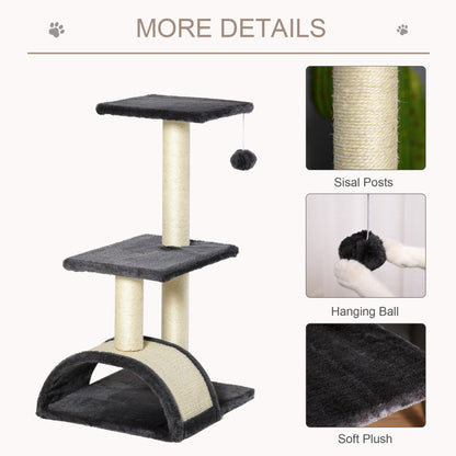 PawHut Cat Tree Tower for Indoor Cats - 72cm Climbing Activity Centre with Sisal Scratching Post Pad, Arc Perch, and Hanging Ball Toy - Grey - Baig Merchant