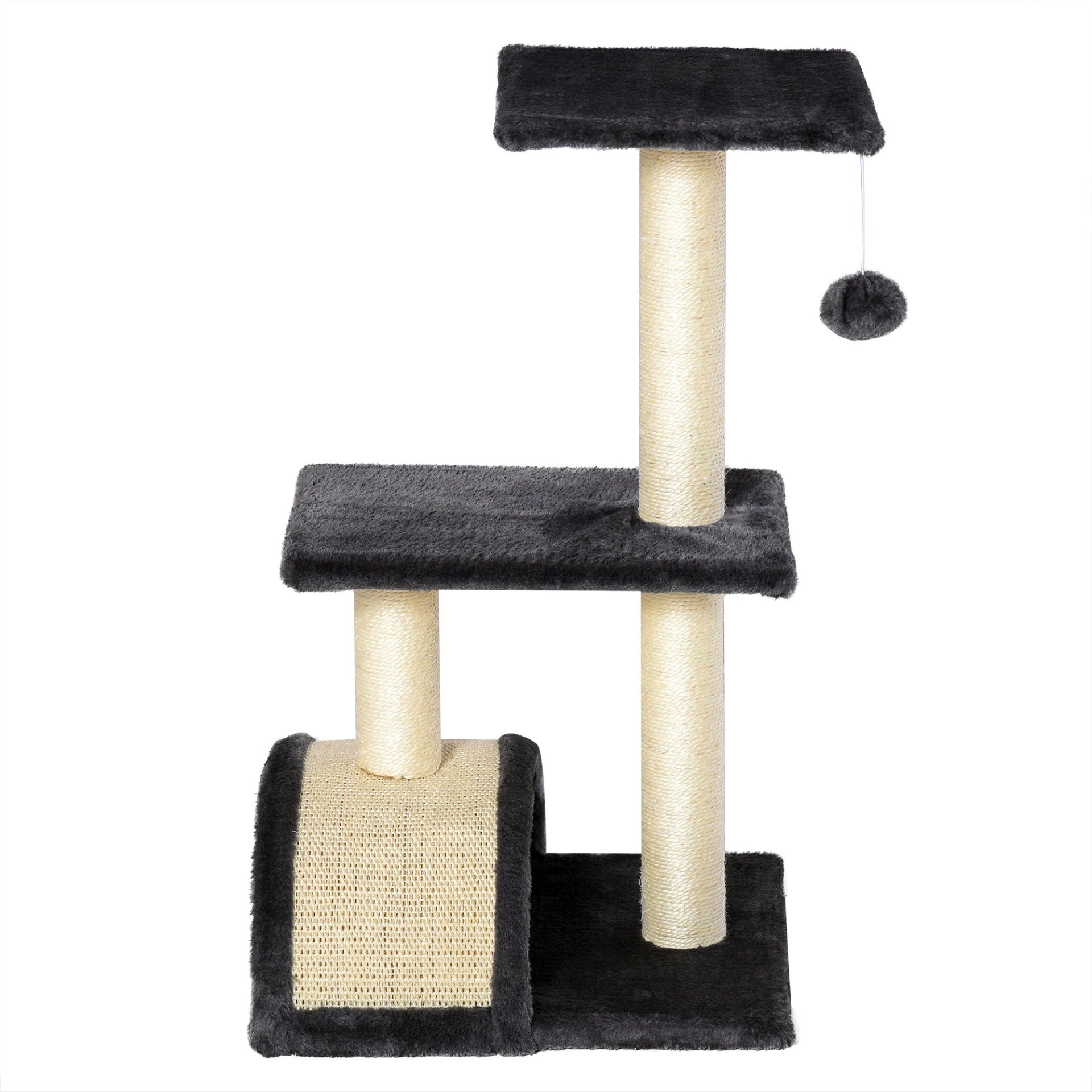 PawHut Cat Tree Tower for Indoor Cats - 72cm Climbing Activity Centre with Sisal Scratching Post Pad, Arc Perch, and Hanging Ball Toy - Grey - Baig Merchant