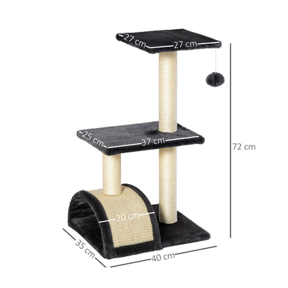 PawHut Cat Tree Tower for Indoor Cats - 72cm Climbing Activity Centre with Sisal Scratching Post Pad, Arc Perch, and Hanging Ball Toy - Grey - Baig Merchant