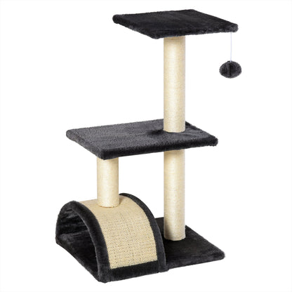 PawHut Cat Tree Tower for Indoor Cats - 72cm Climbing Activity Centre with Sisal Scratching Post Pad, Arc Perch, and Hanging Ball Toy - Grey - Baig Merchant