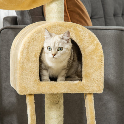 PawHut Cat Tree Tower for Indoor Cats Kitten Activity Centre Scratching Post w/ Hammock House Basket Ladder - Beige - Baig Merchant