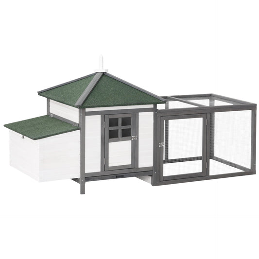 PawHut Chicken Coop with Run Hen House Poultry Coops Cages Pen Outdoor Backyard with Nesting Box 196 x 76 x 97cm Grey - Baig Merchant