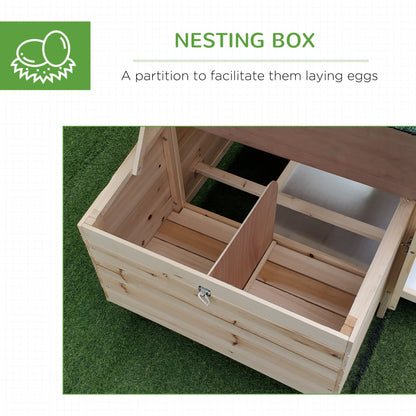 PawHut Chicken Coop with Run Hen House Poultry Coops Cages Pen Outdoor Backyard with Nesting Box - 196 x 76 x 97cm, Natural - Baig Merchant