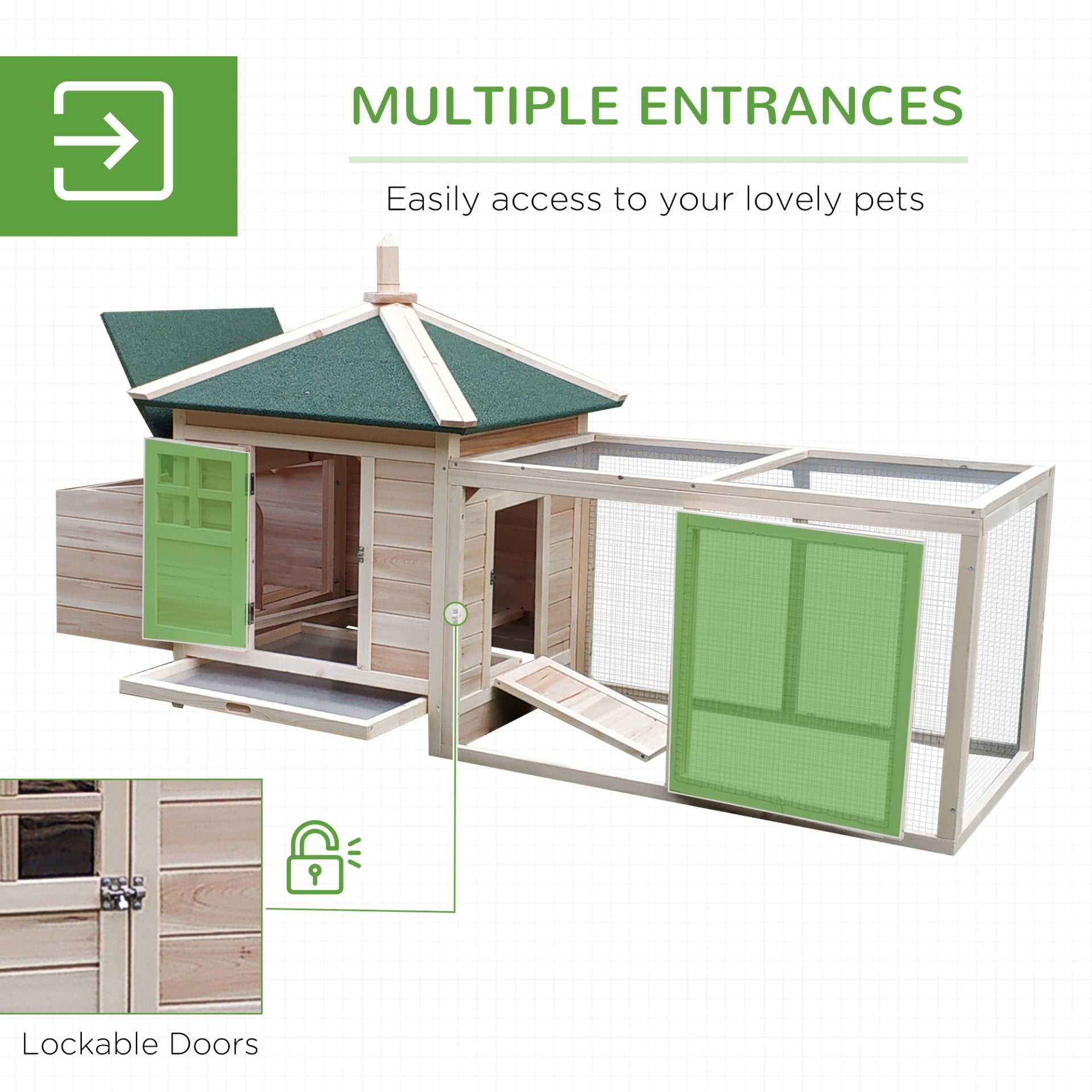 PawHut Chicken Coop with Run Hen House Poultry Coops Cages Pen Outdoor Backyard with Nesting Box - 196 x 76 x 97cm, Natural - Baig Merchant