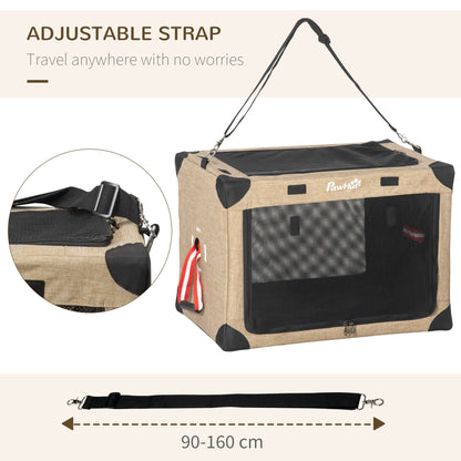 PawHut Collapsible Dog Crate Foldable Pet Carrier Portable Cat Carrier Pet Travel Bag w/ Mat for Cats Small Dog 65 x 45 x 45 cm - Baig Merchant