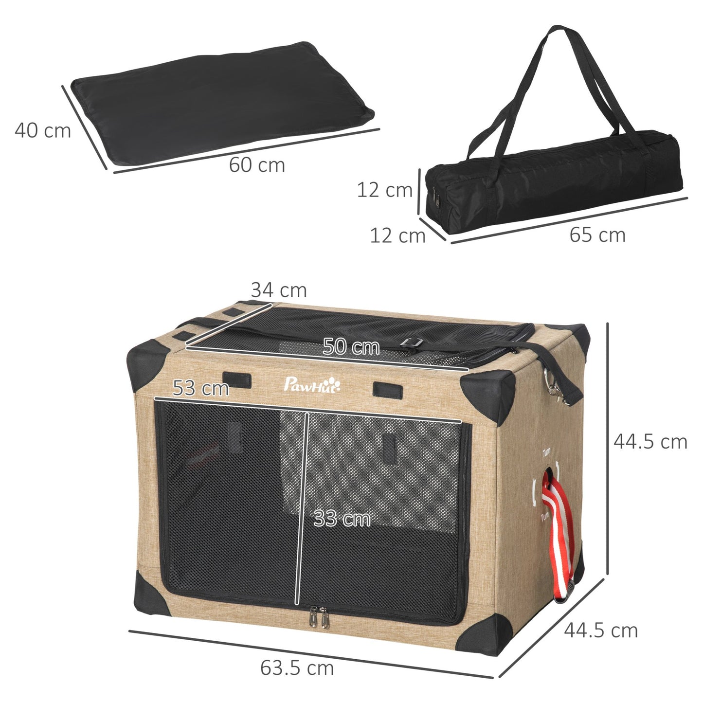 PawHut Collapsible Dog Crate Foldable Pet Carrier Portable Cat Carrier Pet Travel Bag w/ Mat for Cats Small Dog 65 x 45 x 45 cm - Baig Merchant