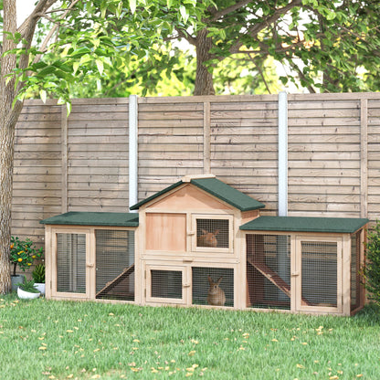 PawHut Deluxe Rabbit Hutch Outdoor, Wooden Guinea Pig Hutch, Two - Storey Bunny House with Ladder Rabbit Run Box Slide - out Tray 210 x 45.5 x 84.5 cm - Baig Merchant