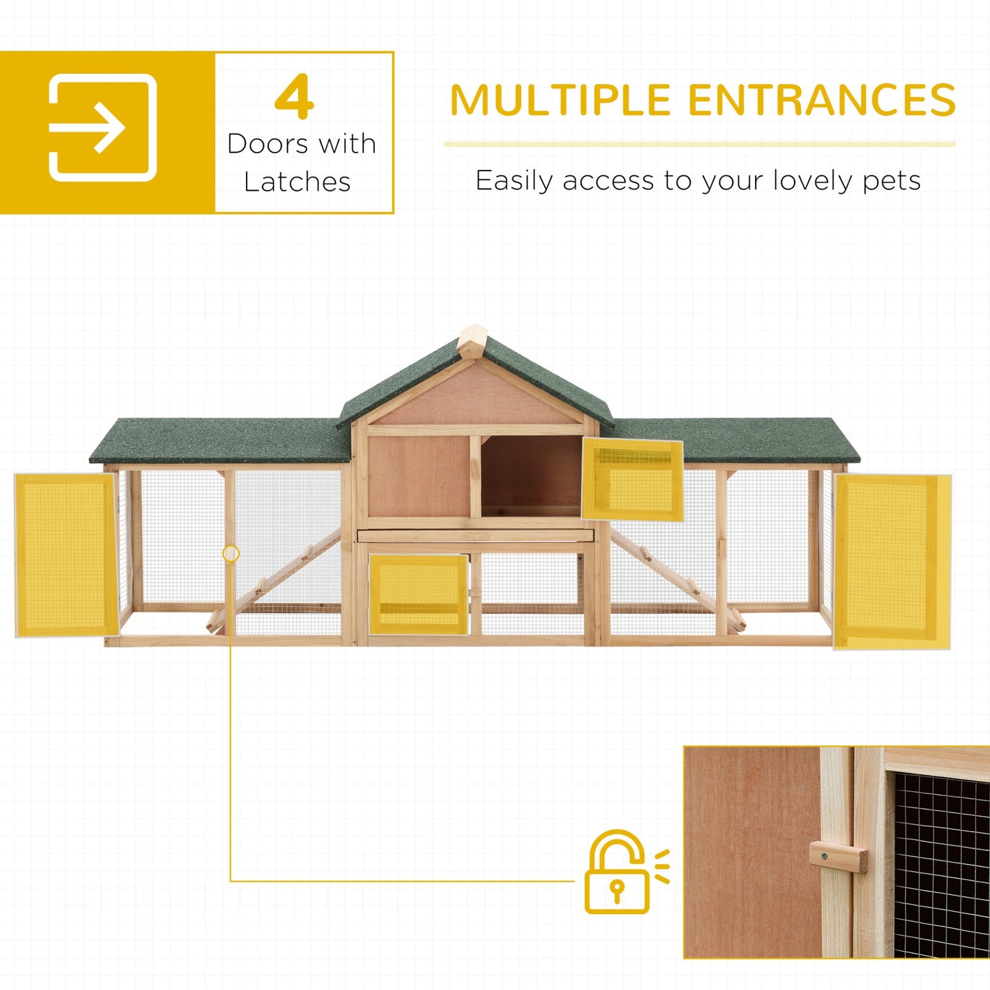 PawHut Deluxe Rabbit Hutch Outdoor, Wooden Guinea Pig Hutch, Two - Storey Bunny House with Ladder Rabbit Run Box Slide - out Tray 210 x 45.5 x 84.5 cm - Baig Merchant