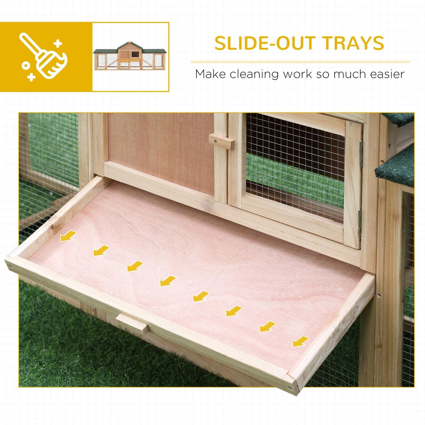 PawHut Deluxe Rabbit Hutch Outdoor, Wooden Guinea Pig Hutch, Two - Storey Bunny House with Ladder Rabbit Run Box Slide - out Tray 210 x 45.5 x 84.5 cm - Baig Merchant