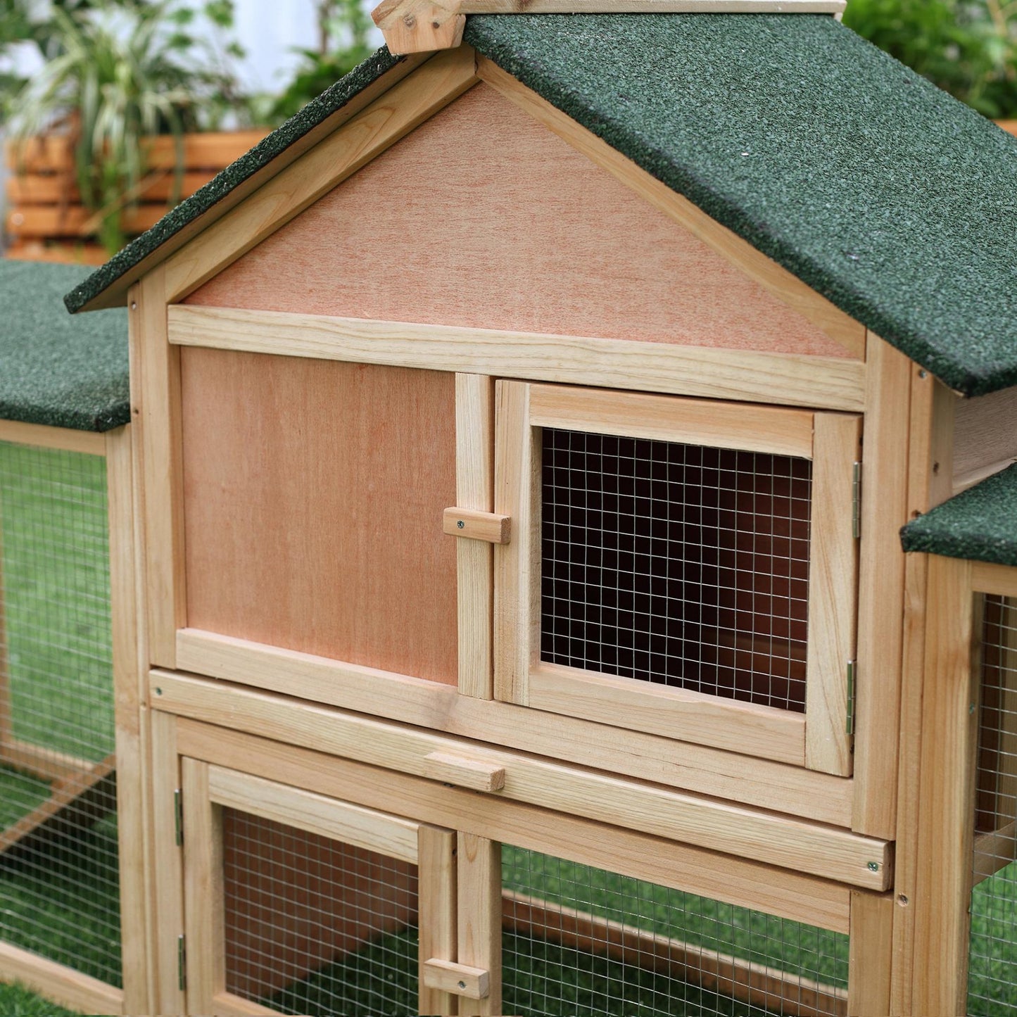 PawHut Deluxe Rabbit Hutch Outdoor, Wooden Guinea Pig Hutch, Two - Storey Bunny House with Ladder Rabbit Run Box Slide - out Tray 210 x 45.5 x 84.5 cm - Baig Merchant