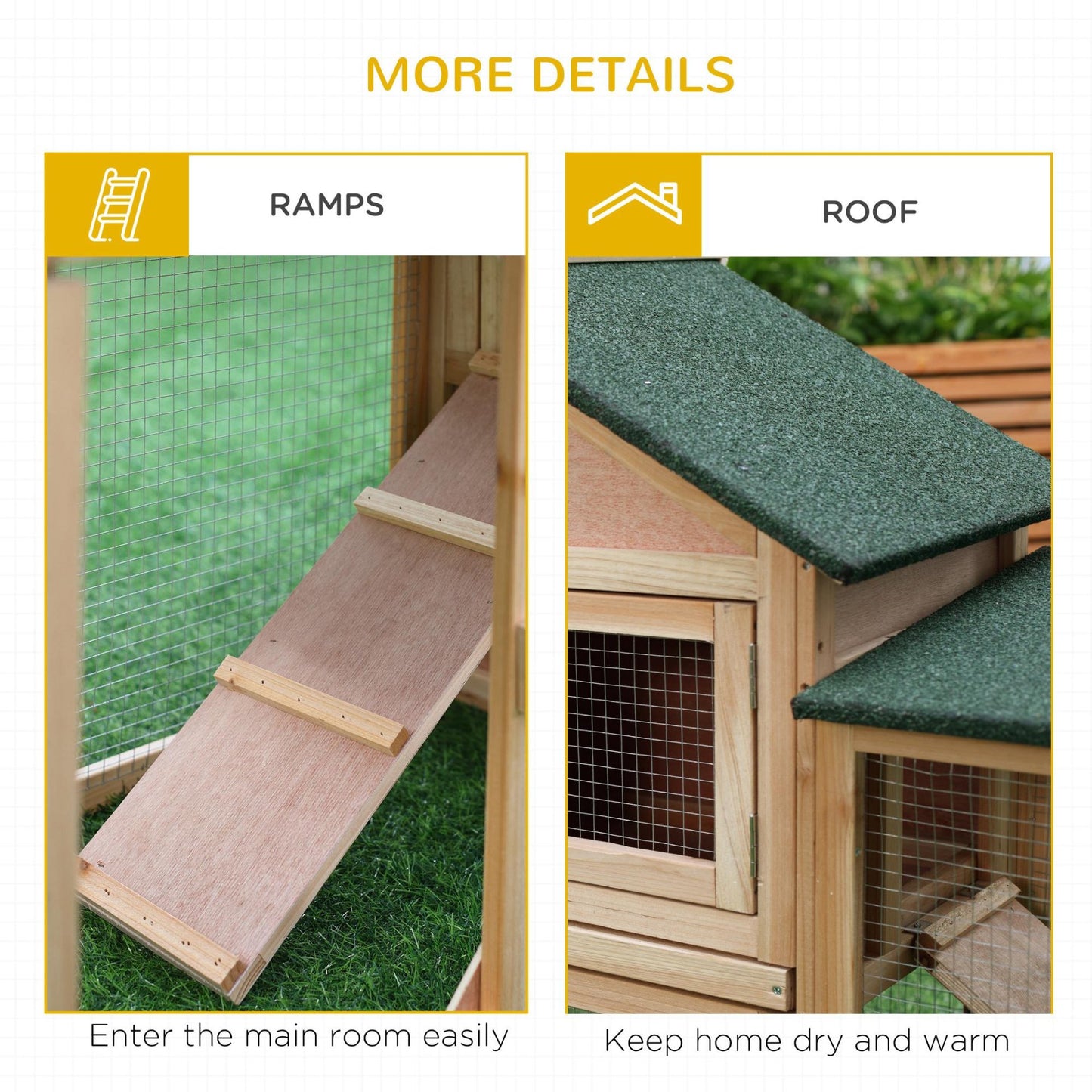 PawHut Deluxe Rabbit Hutch Outdoor, Wooden Guinea Pig Hutch, Two - Storey Bunny House with Ladder Rabbit Run Box Slide - out Tray 210 x 45.5 x 84.5 cm - Baig Merchant