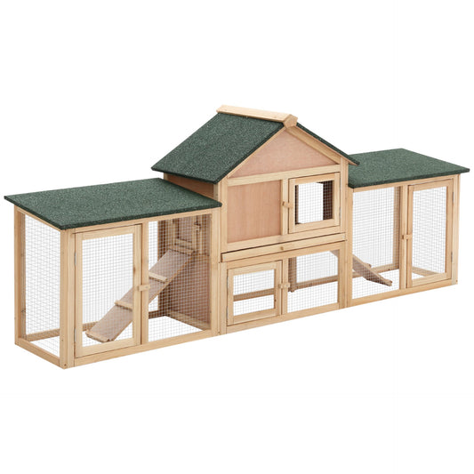 PawHut Deluxe Rabbit Hutch Outdoor, Wooden Guinea Pig Hutch, Two - Storey Bunny House with Ladder Rabbit Run Box Slide - out Tray 210 x 45.5 x 84.5 cm - Baig Merchant