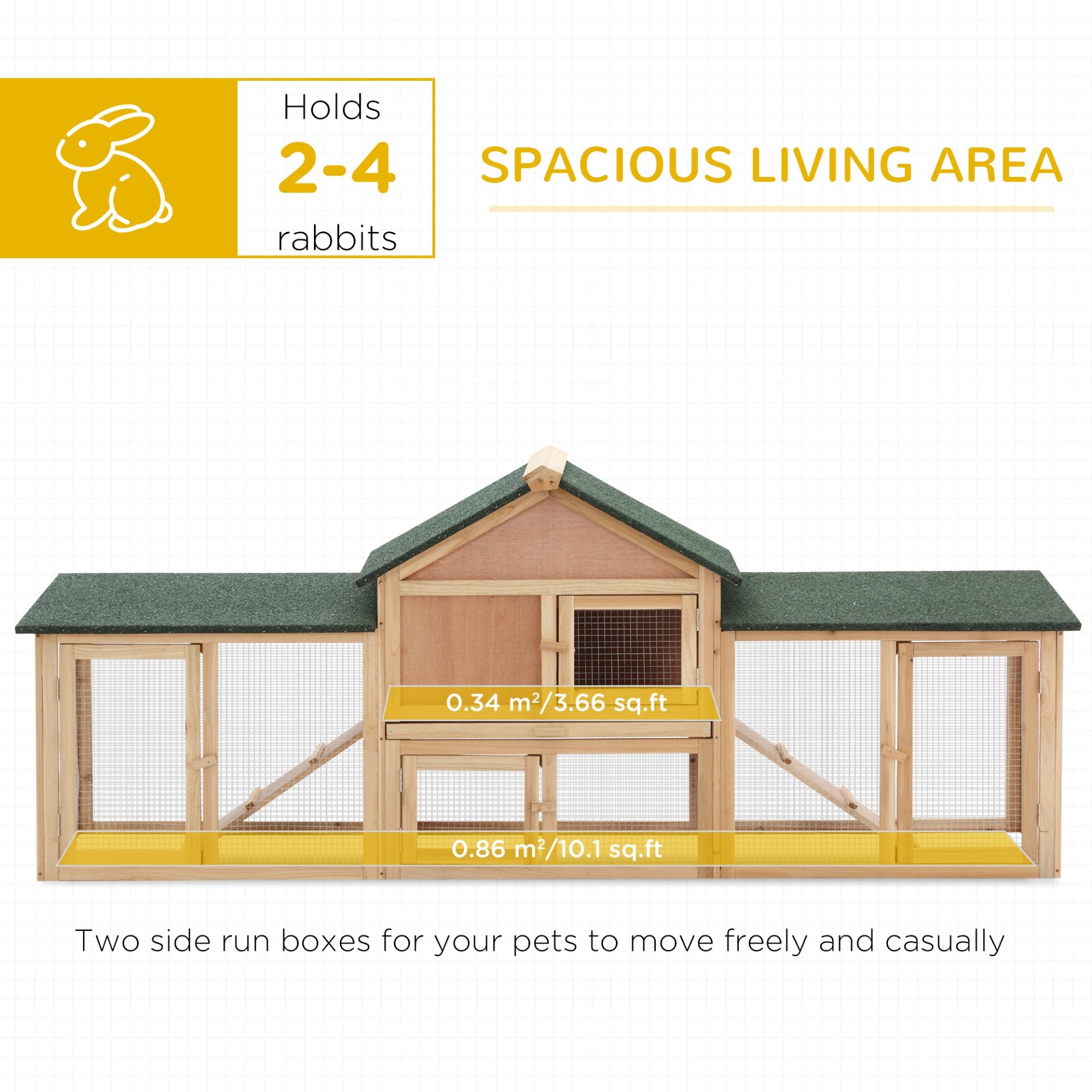 PawHut Deluxe Rabbit Hutch Outdoor, Wooden Guinea Pig Hutch, Two - Storey Bunny House with Ladder Rabbit Run Box Slide - out Tray 210 x 45.5 x 84.5 cm - Baig Merchant