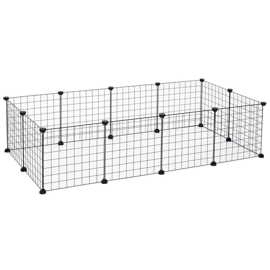 PawHut DIY Pet Playpen Metal Wire Fence 12 Panel Enclosure Indoor Outdoor Guinea Pig Rabbit Small Animals Cage Black - Baig Merchant