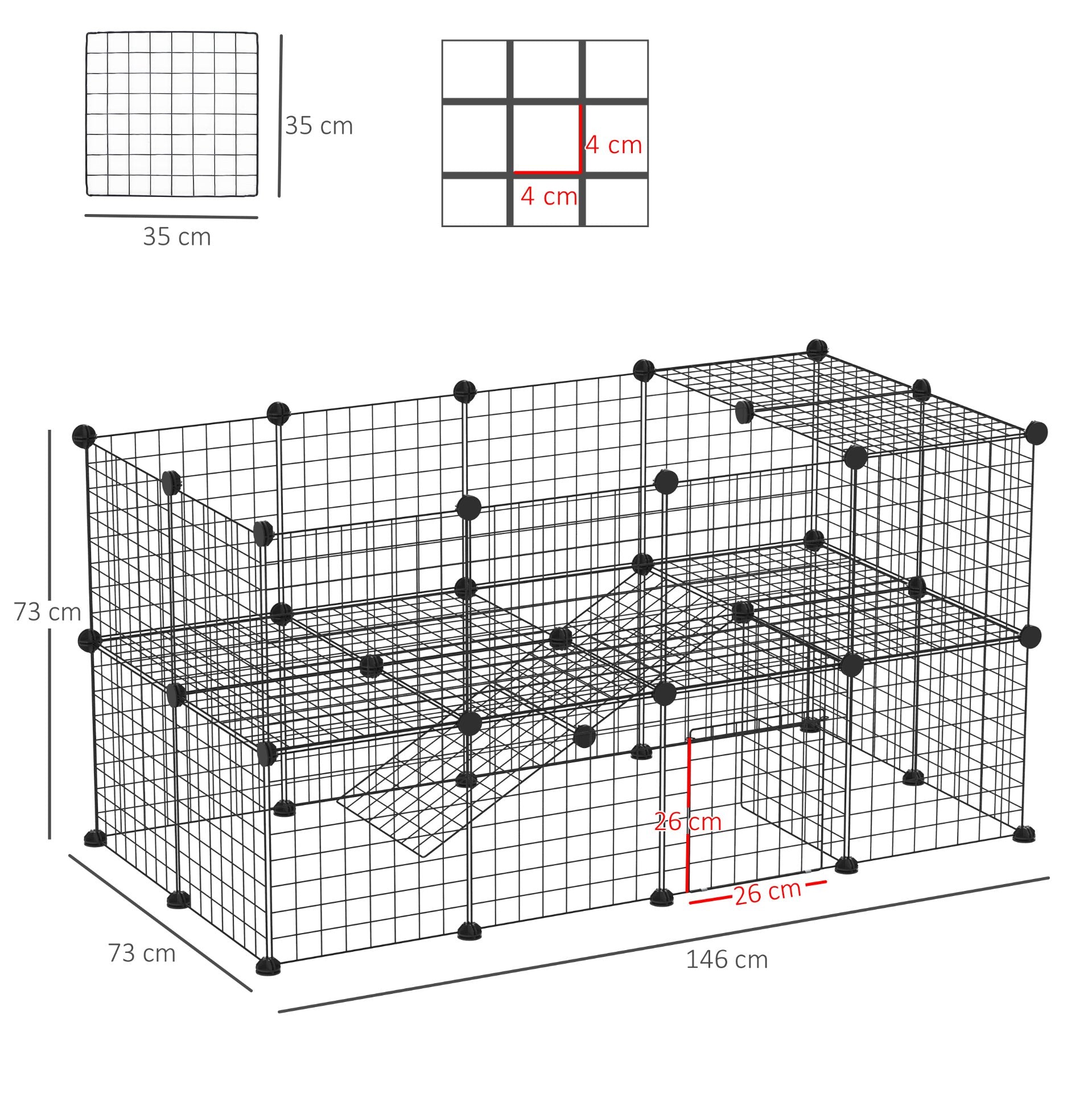 PawHut DIY Pet Playpen Metal Wire Fence Indoor Outdoor Guinea Pig Rabbit Small Animals Cage 36 Panel Enclosure Black - Baig Merchant