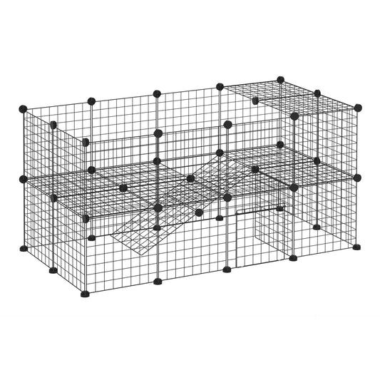 PawHut DIY Pet Playpen Metal Wire Fence Indoor Outdoor Guinea Pig Rabbit Small Animals Cage 36 Panel Enclosure Black - Baig Merchant