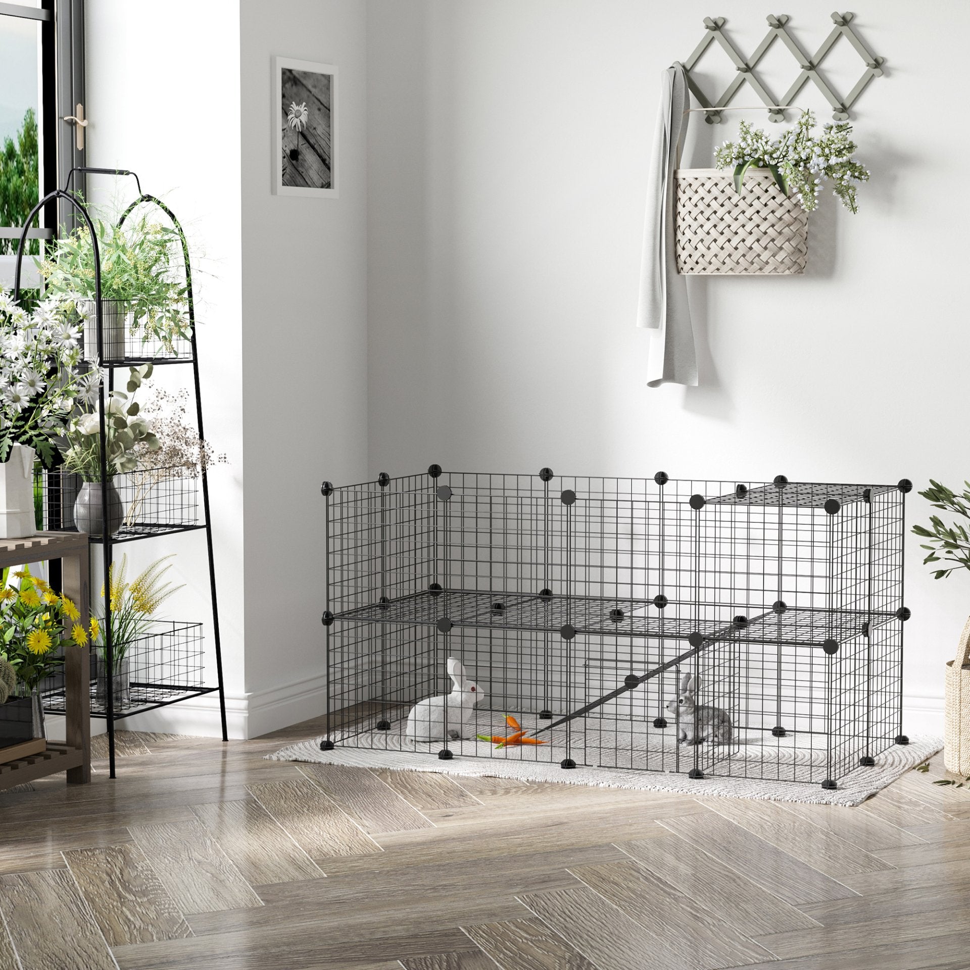 PawHut DIY Pet Playpen Metal Wire Fence Indoor Outdoor Guinea Pig Rabbit Small Animals Cage 36 Panel Enclosure Black - Baig Merchant