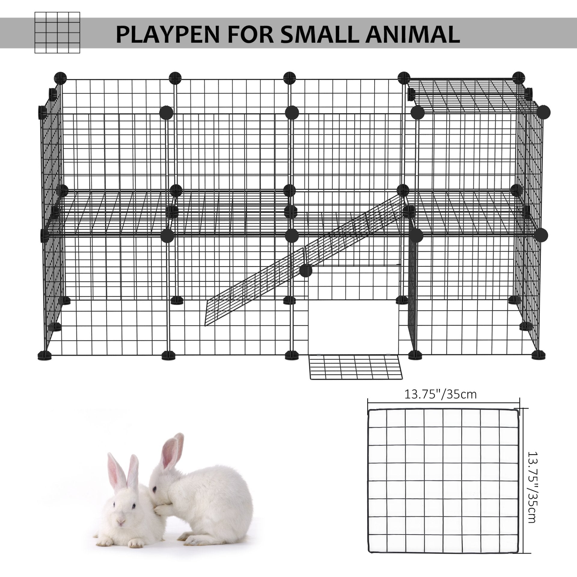 PawHut DIY Pet Playpen Metal Wire Fence Indoor Outdoor Guinea Pig Rabbit Small Animals Cage 36 Panel Enclosure Black - Baig Merchant