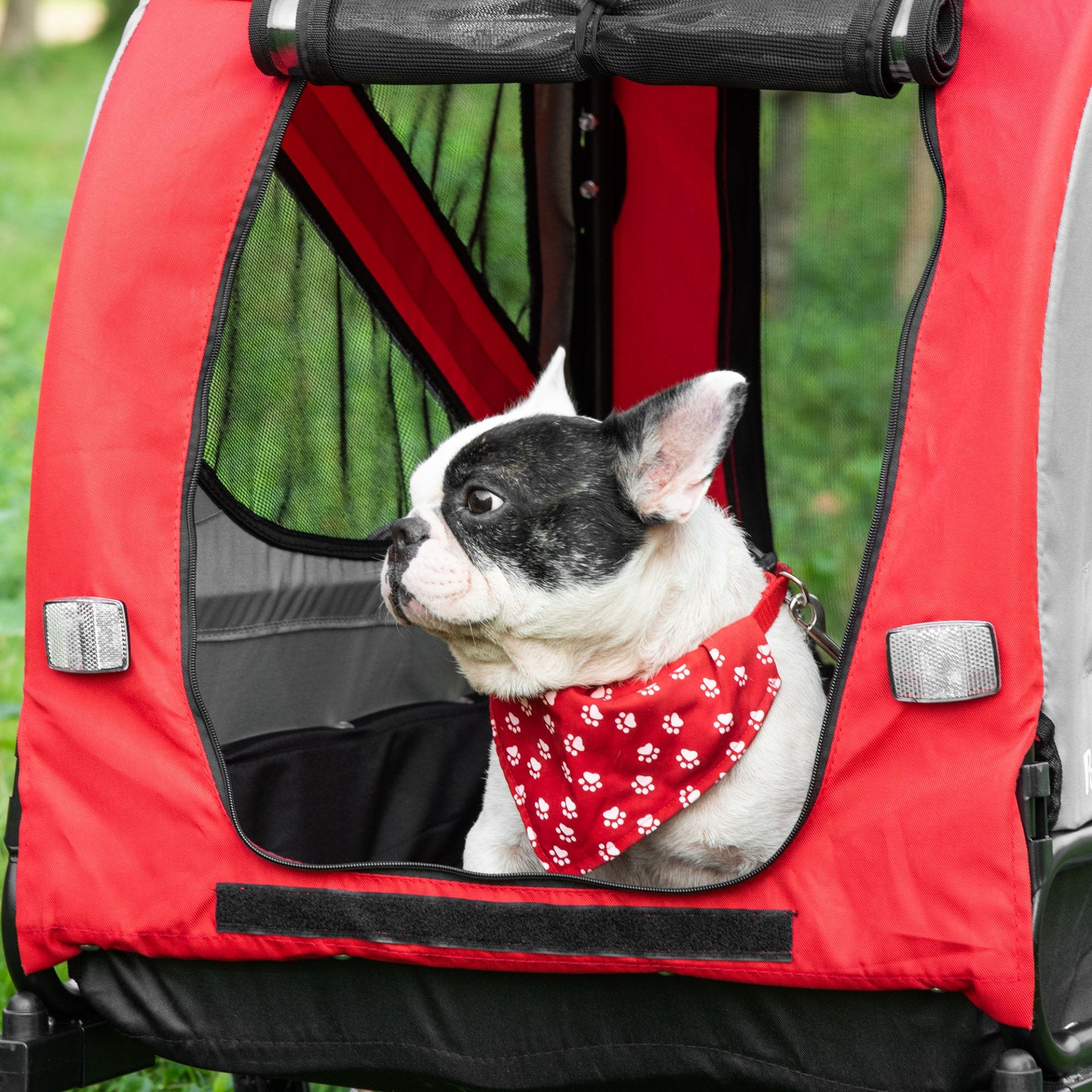 PawHut Dog Bike Trailer 2 - in - 1 Pet Stroller Cart Bicycle Carrier Attachment for Travel in steel frame with Wheels Hitch Coupler Reflectors Flag Red - Baig Merchant