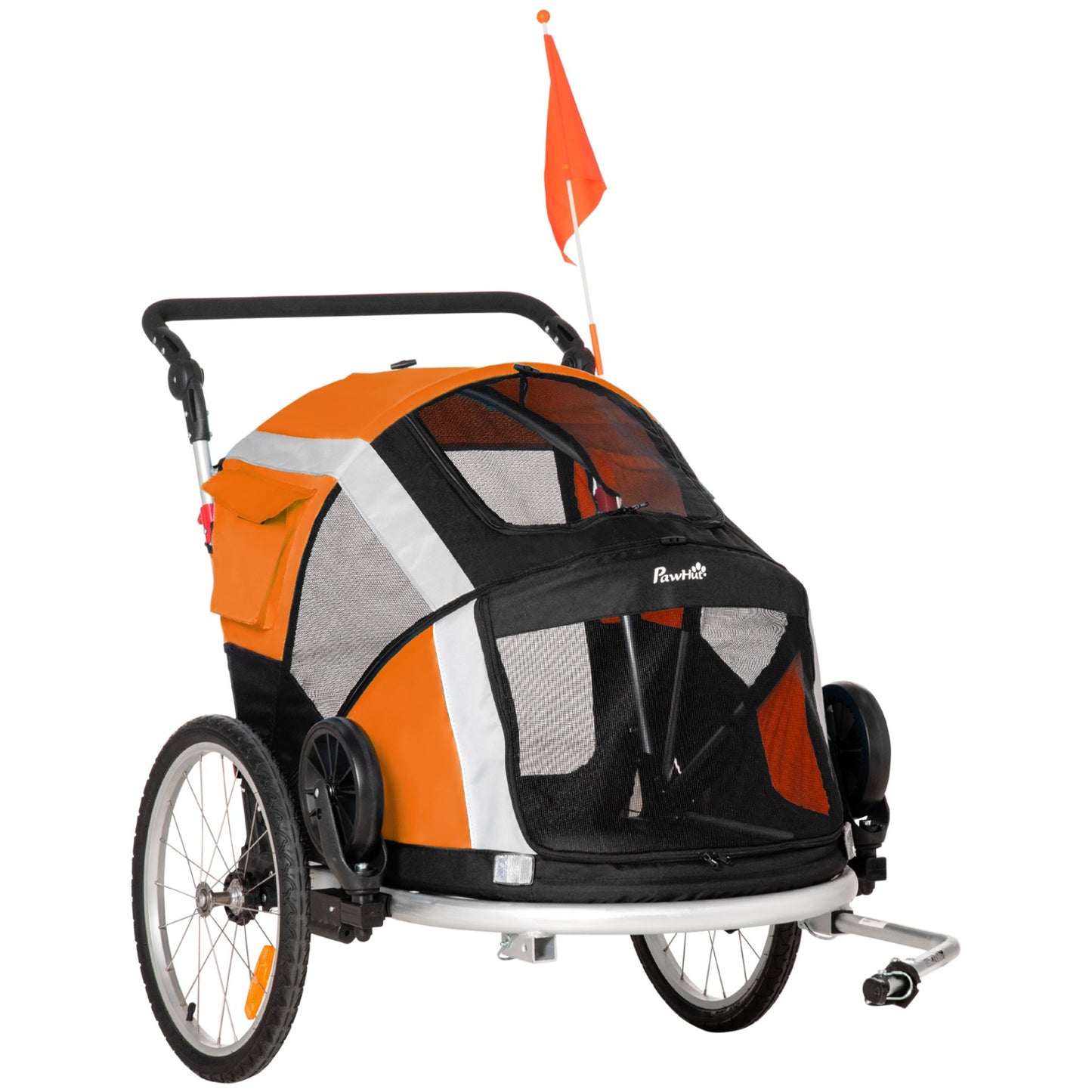 PawHut Dog Bike Trailer 2 - in - 1 Pet Stroller for Large Dogs Cart Foldable Bicycle Carrier Aluminium Frame with Safety Leash Hitch Coupler Reflector Flag Orange - Baig Merchant