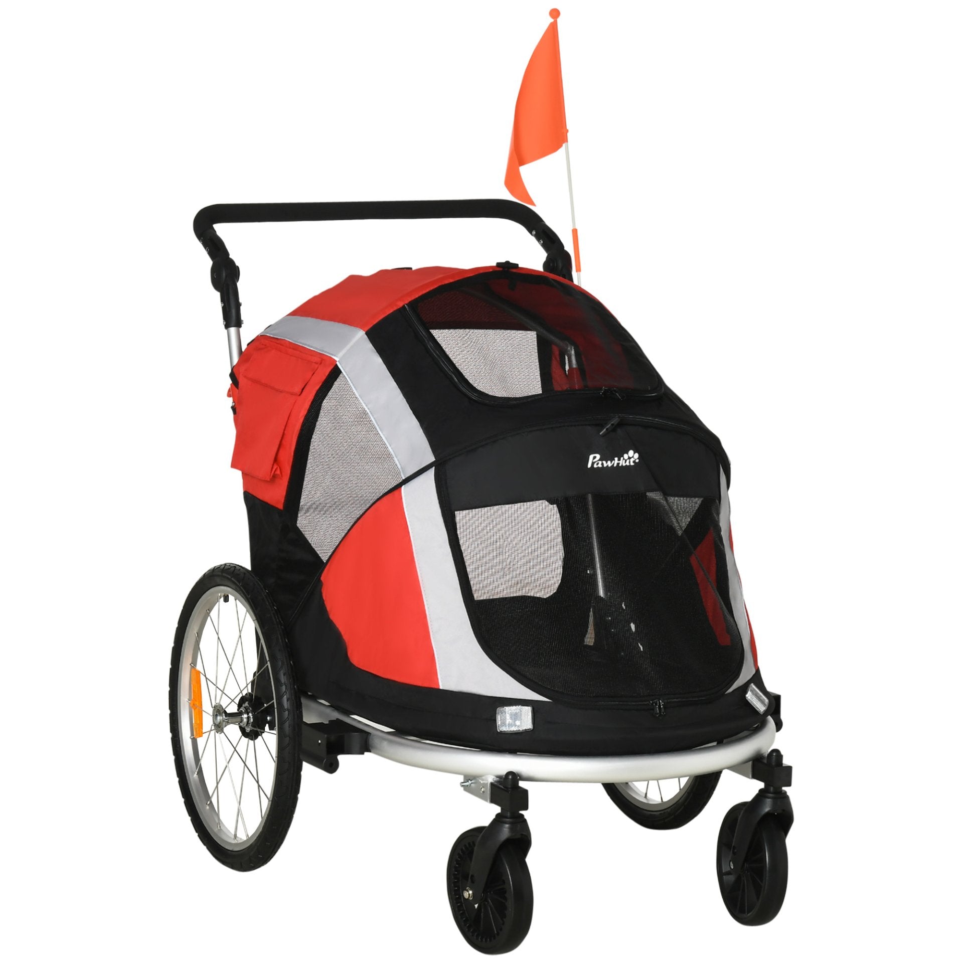 PawHut Dog Bike Trailer 2 - in - 1 Pet Stroller for Large Dogs Cart Foldable Bicycle Carrier Aluminium Frame with Safety Leash Hitch Coupler Reflector Flag Red - Baig Merchant