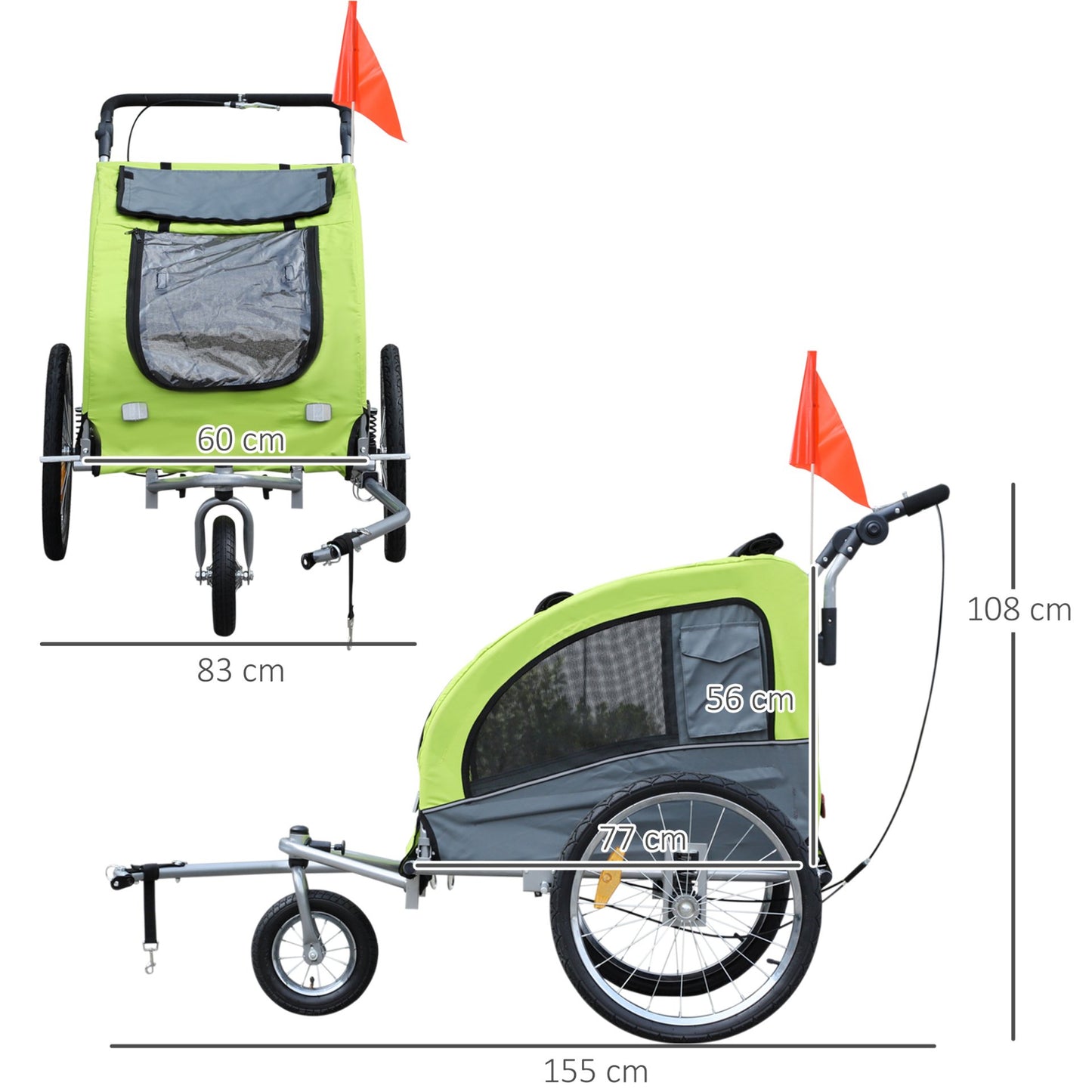 PawHut Dog Bike Trailer Pet Stroller Cart Carrier for Bicycle 360° Rotatable with Reflectors 3 Wheels Hitch Coupler Push/ Pull/ Brake Water Resistant Green - Baig Merchant