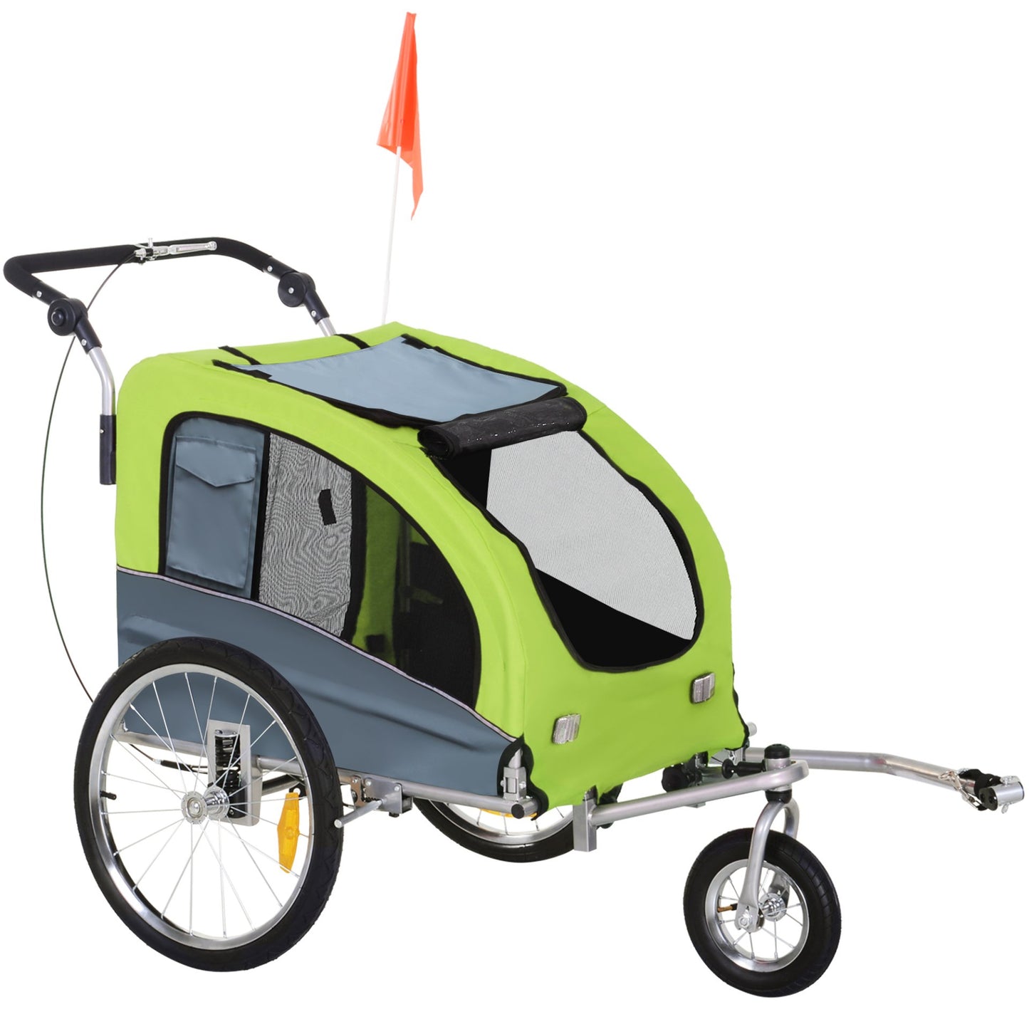 PawHut Dog Bike Trailer Pet Stroller Cart Carrier for Bicycle 360° Rotatable with Reflectors 3 Wheels Hitch Coupler Push/ Pull/ Brake Water Resistant Green - Baig Merchant