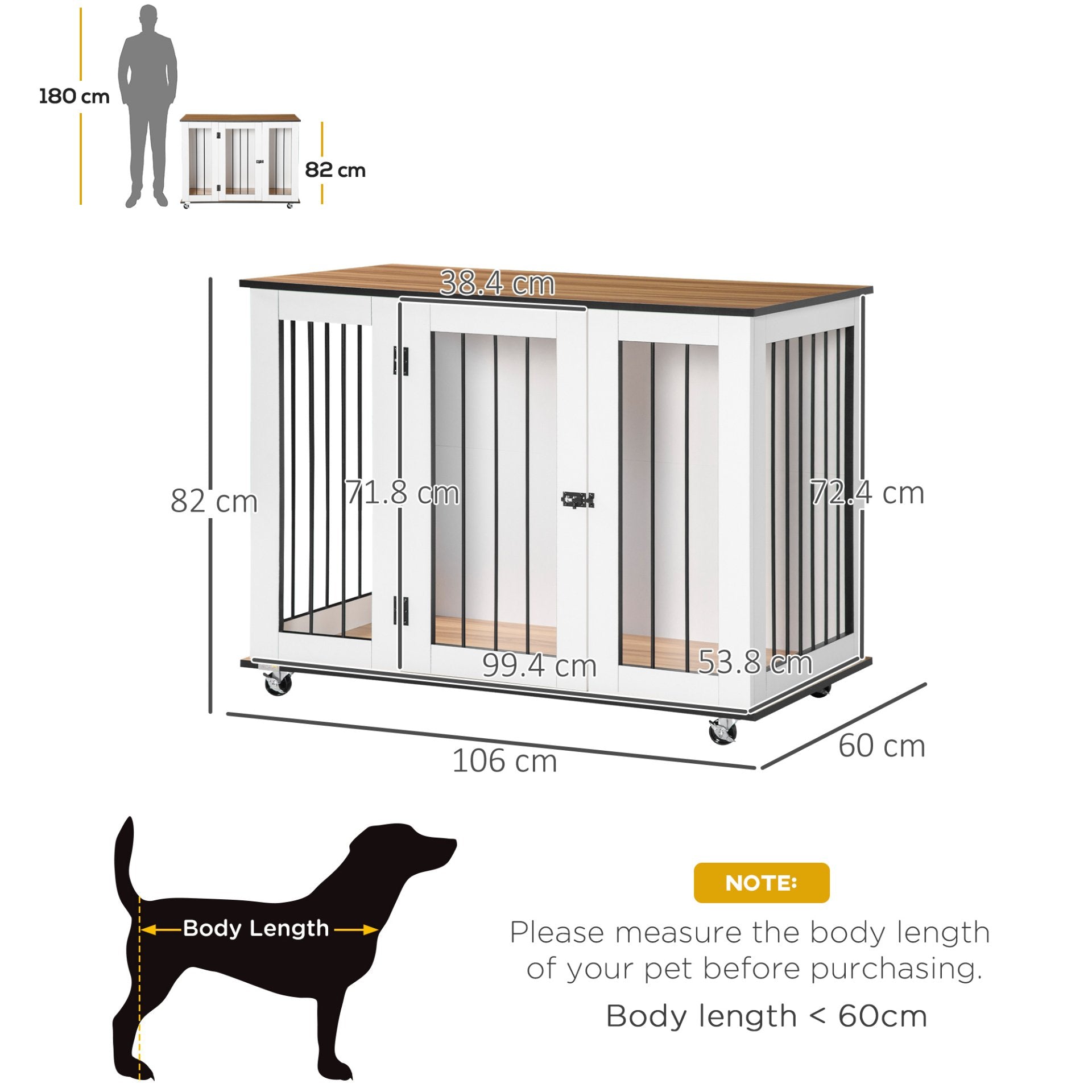 PawHut Dog Cage End Table w/ Five Wheels, Dog Crate Furniture for Large Dogs, with Lockable Door - White - Baig Merchant