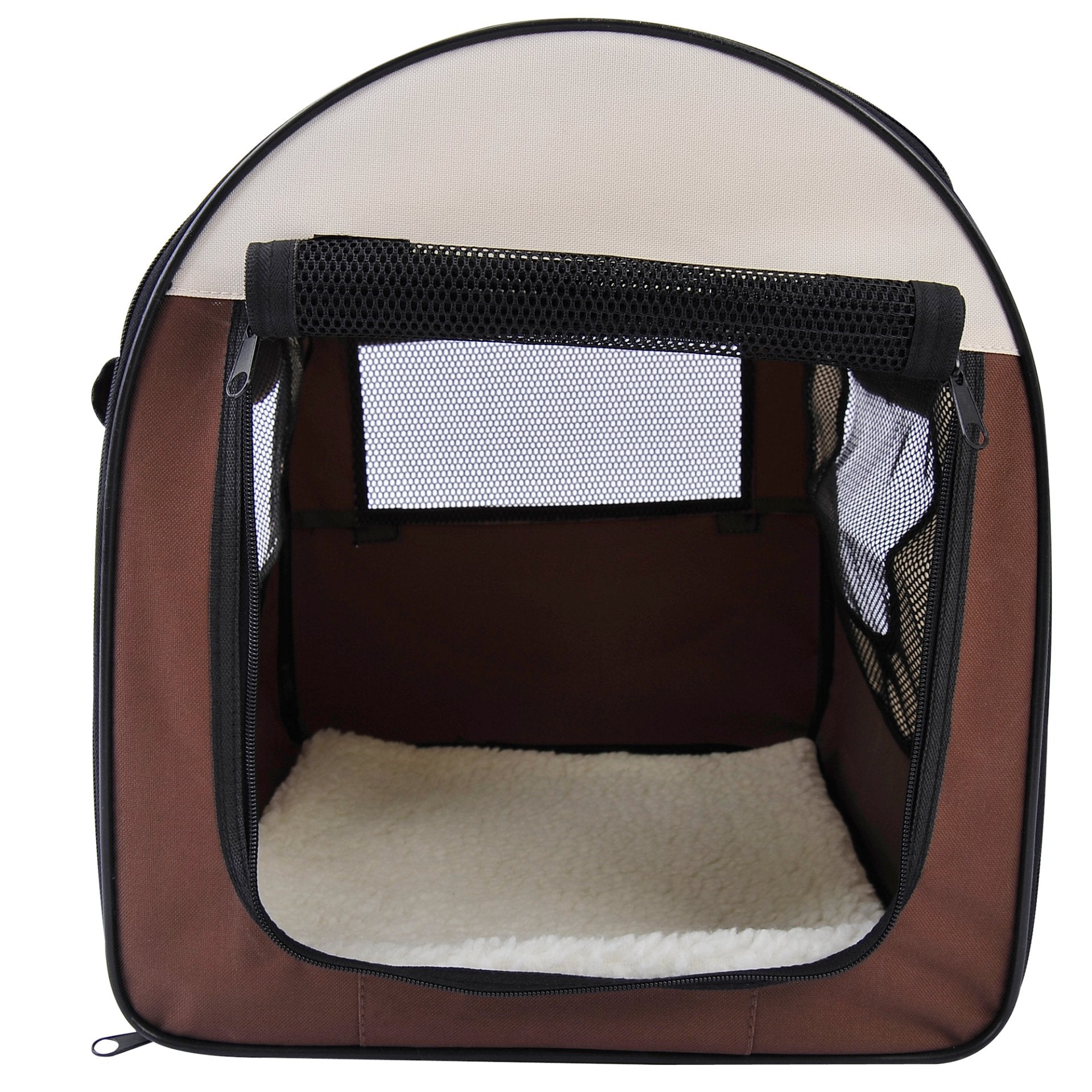 Pawhut Dog Carrier Folding Soft Dog Crate Cat Travel Cage for small Dog, Brown 46L x 36W x 41H cm - Baig Merchant