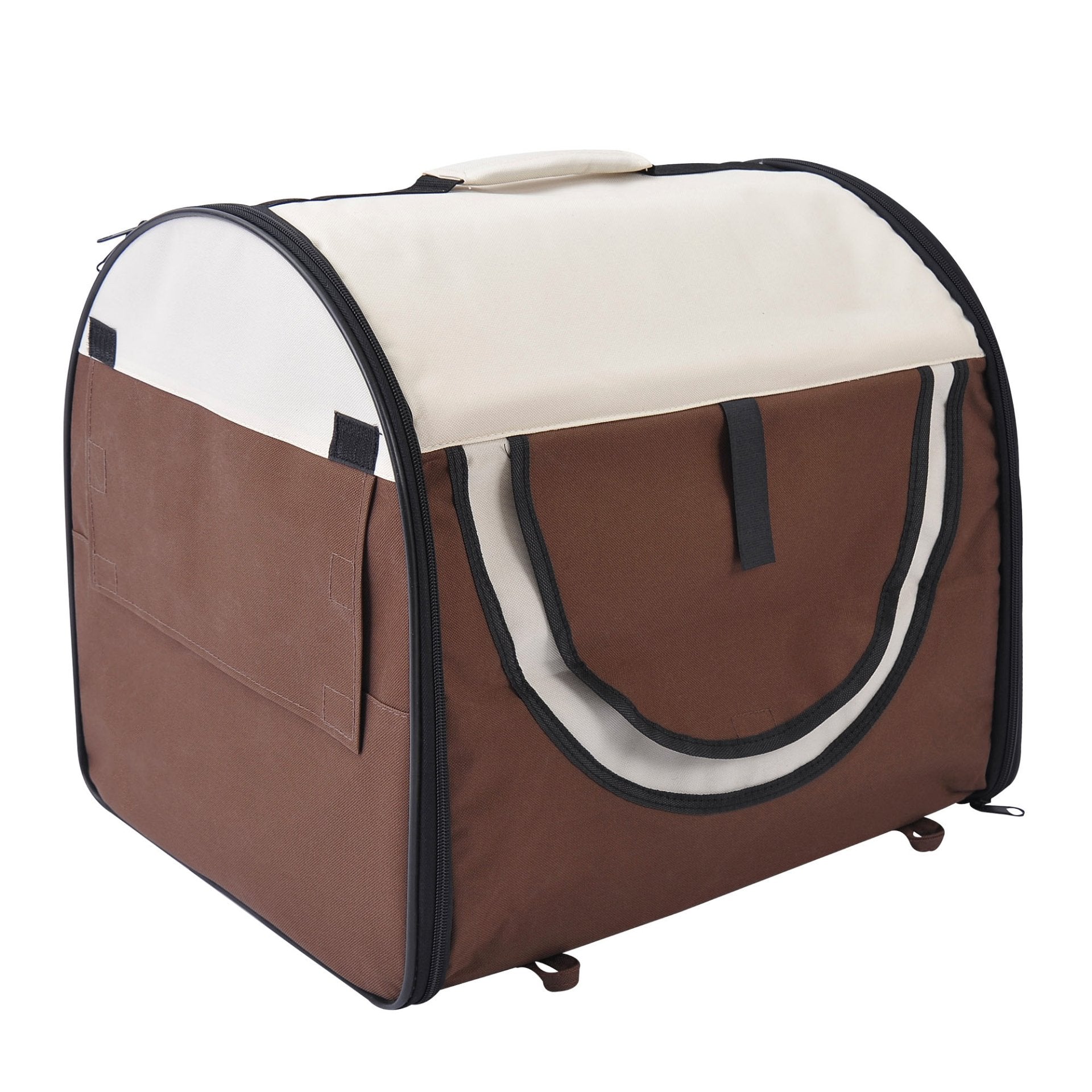 Pawhut Dog Carrier Folding Soft Dog Crate Cat Travel Cage for small Dog, Brown 46L x 36W x 41H cm - Baig Merchant