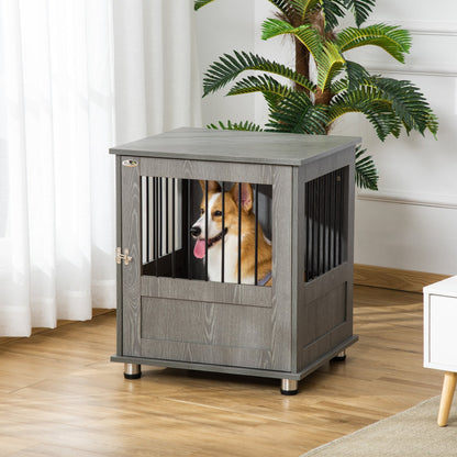 PawHut Dog Crate Furniture End Table, Pet Kennel for Small and Medium Dogs, Grey - 60 x 55 x 70 cm - Baig Merchant